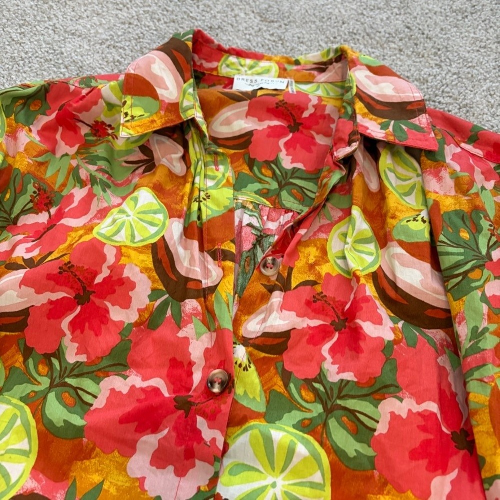 Dress Forum Maxi Shirt Dress Womens M Orange Green Tropical Resortwear Vacation - Picture 2 of 10